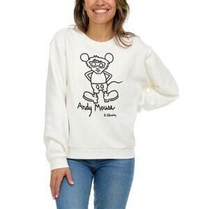 Keith Haring Women's Crewneck Sweatshirt Ivory Andy Mouse New NWT L
